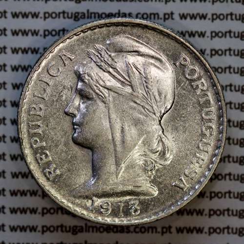 50 centavos 1913 prata, $50 centavos prata 1913 da Republica Portuguesa, (Bela), World Coins Portugal KM 561 -01