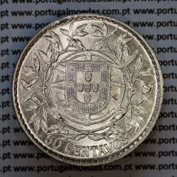 50 centavos 1913 prata, $50 centavos prata 1913 da Republica Portuguesa, (Bela), World Coins Portugal KM 561 02