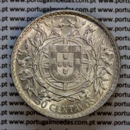 50 centavos 1913 prata, $50 centavos prata 1913 da Republica Portuguesa, (MBC+), World Coins Portugal KM 561
