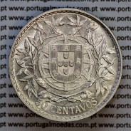 50 centavos 1913 prata, $50 centavos prata 1913 da Republica Portuguesa, (MBC+), World Coins Portugal KM 561 B2