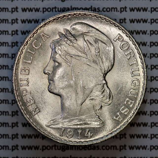 50 centavos 1914 prata, $50 centavos prata 1914 da Republica Portuguesa, (Soberba), World Coins Portugal KM 561 01
