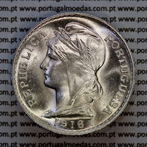 Portugal, silver coin of 50 centavos 1916 or $50 centavos 1916 of Portuguese Republic, (UNC), World Coins Portugal KM 561
