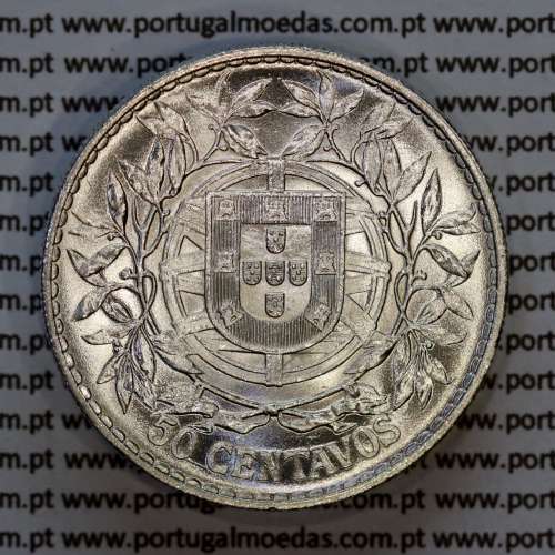 50 centavos 1916 prata, $50 centavos prata 1916 da Republica Portuguesa, (Soberba), World Coins Portugal KM 561 02