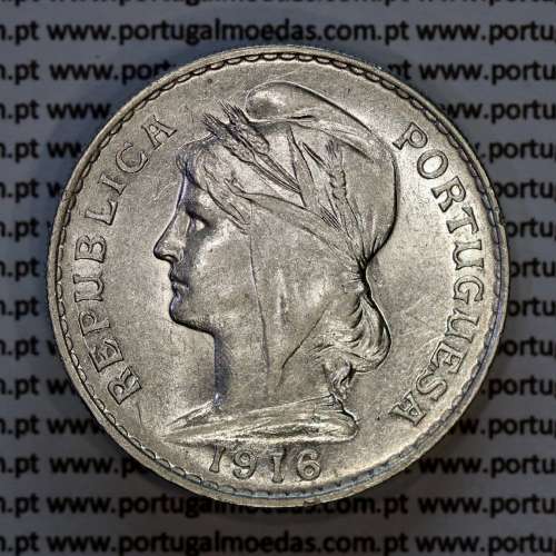Portugal, silver coin of 50 centavos 1916 or $50 centavos 1916 of Portuguese Republic, (XF/AU), World Coins Portugal KM 561