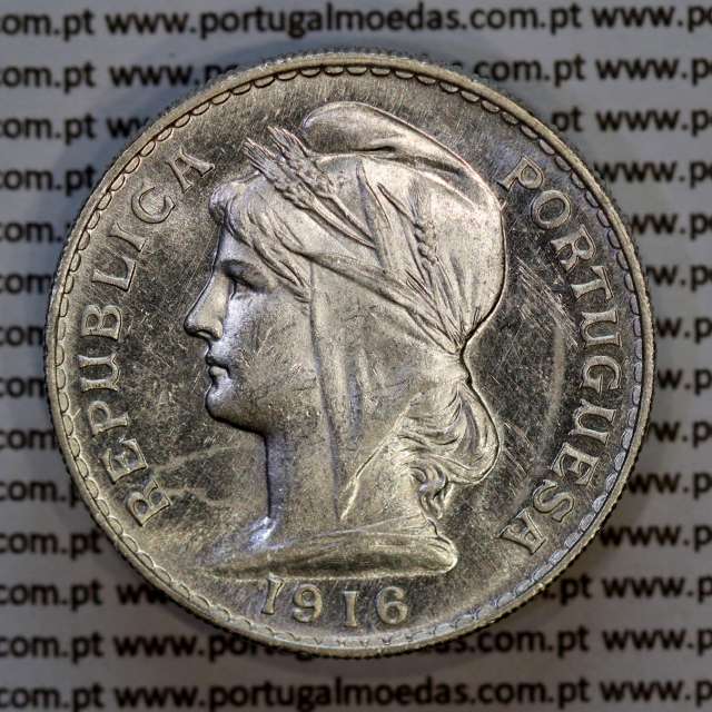 Portugal, silver coin of 50 centavos 1916 of Portuguese Republic, (Proof Like finish), World Coins Portugal KM 561