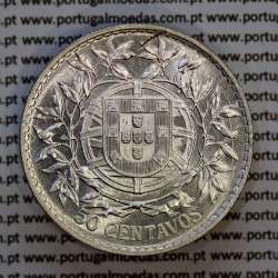 50 centavos 1916 prata, $50 centavos prata 1916 da Republica Portuguesa, (Proof Like), World Coins Portugal KM 561