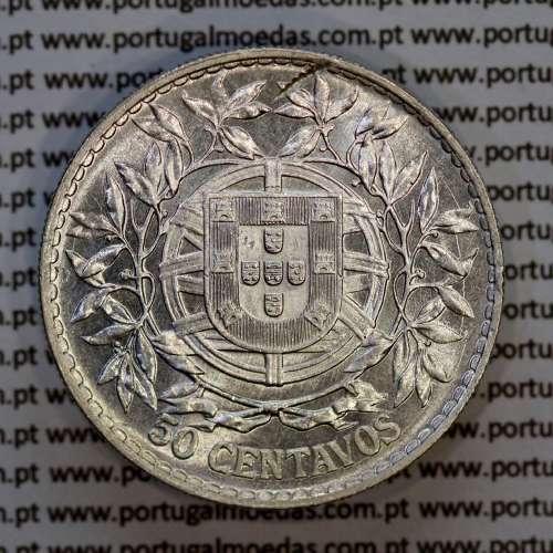Portugal, silver coin of 50 centavos 1916 of Portuguese Republic, (Proof Like finish), World Coins Portugal KM 561