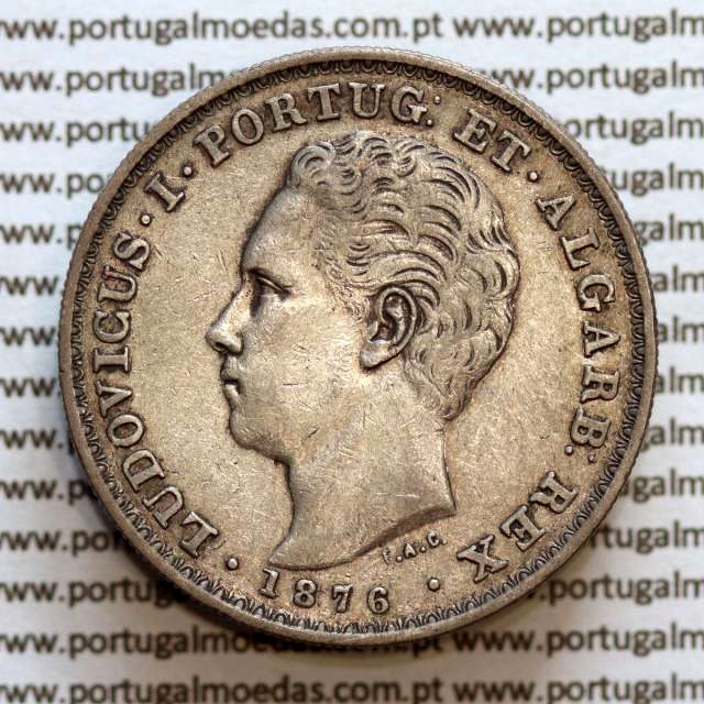 500 réis 1876 prata D. Luis I, cinco tostões prata 1876, (2ª data mais rara da série) (MBC+), World Coins Portugal KM 509 01
