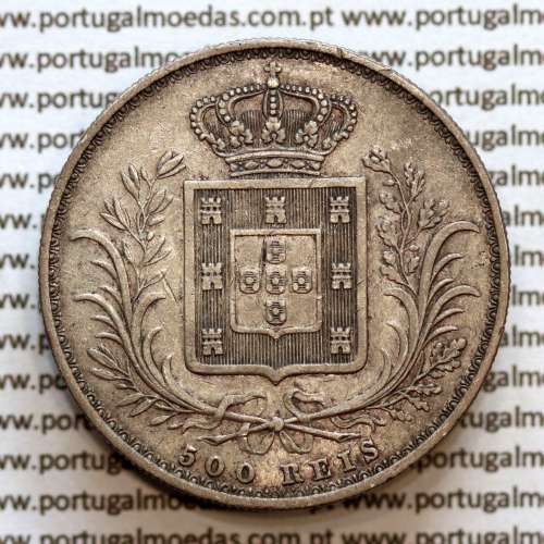 500 réis 1876 prata D. Luis I, cinco tostões prata 1876, (2ª data mais rara da série) (MBC+), World Coins Portugal KM 509 02