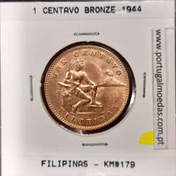 Filipinas 1 Centavo 1944 S Bronze, (Sob), World Coins Philippines KM 179