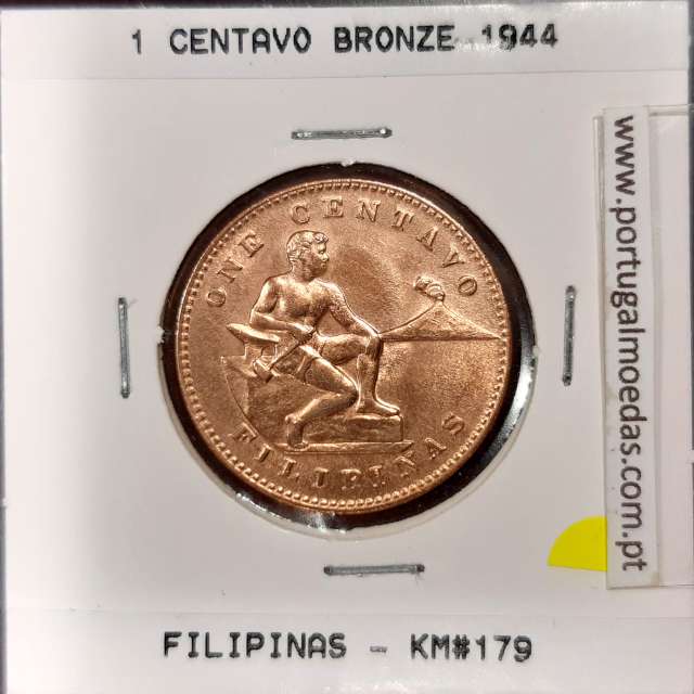 Filipinas 1 Centavo 1944 S Bronze, (Sob), World Coins Philippines KM 179