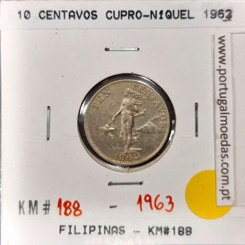 Philippines 10 Centavos 1963 Copper-nickel-zinc, (VF+), Coins of the World Philippines KM 188