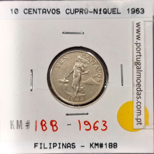 Philippines 10 Centavos 1963 Copper-nickel-zinc, (VF+), Coins of the World Philippines KM 188
