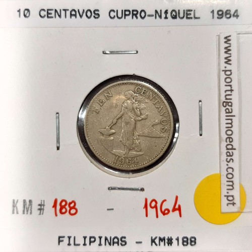Philippines 10 Centavos 1964 Copper-nickel-zinc, (VF), Coins of the World Philippines KM 188