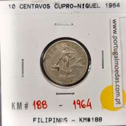 Philippines 10 Centavos 1964 Copper-nickel-zinc, (XF), Coins of the World Philippines KM 188