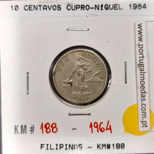 Philippines 10 Centavos 1964 Copper-nickel-zinc, (XF), Coins of the World Philippines KM 188
