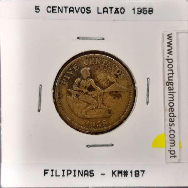 Philippines 5 Centavos 1958 Brass, (VF), Coins of the World Philippines KM 187