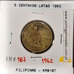 Philippines 5 Centavos 1962 Brass, (VF), Coins of the World Philippines KM 187