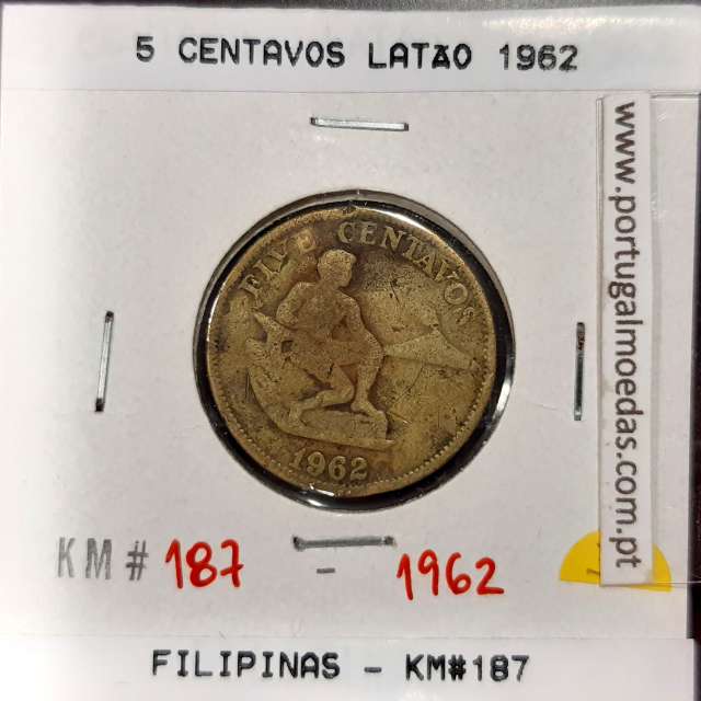 Filipinas 5 Centavos 1962 Latão, (MBC), World Coins Philippines KM 187