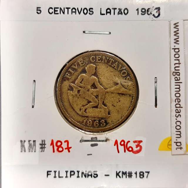 Filipinas 5 Centavos 1963 Latão, (MBC), World Coins Philippines KM 187