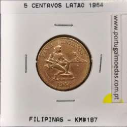 Filipinas 5 Centavos 1964 Latão, (MBC), World Coins Philippines KM 187