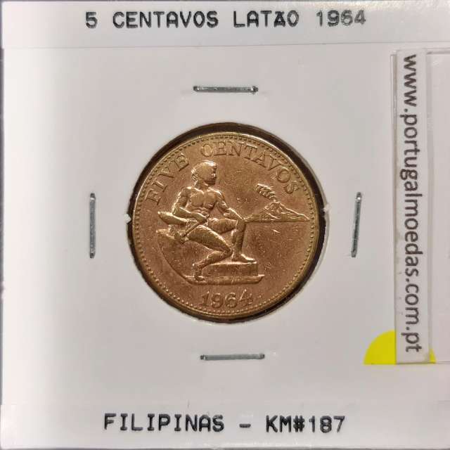 Philippines 5 Centavos 1964 Brass, (VF), Coins of the World Philippines KM 187