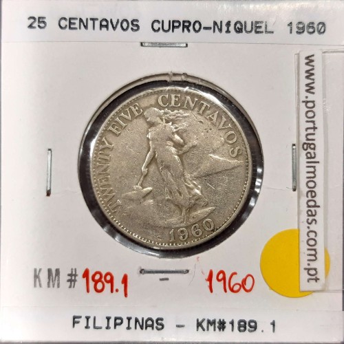 Philippines 25 Centavos 1960 Copper-Nickel-Zinc, (VF), Coins of the World Philippines KM 189.1