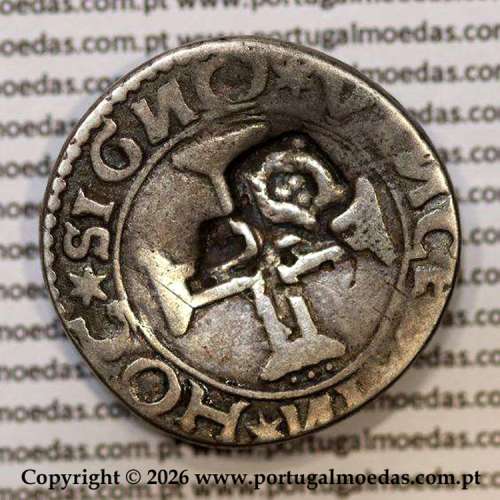 Brasil, Carimbo coroado 200 Réis de D. Afonso VI 1663 sobre tostão Prata lisboa de D. João III 1521-1557, WorldCoins Brasil KM32