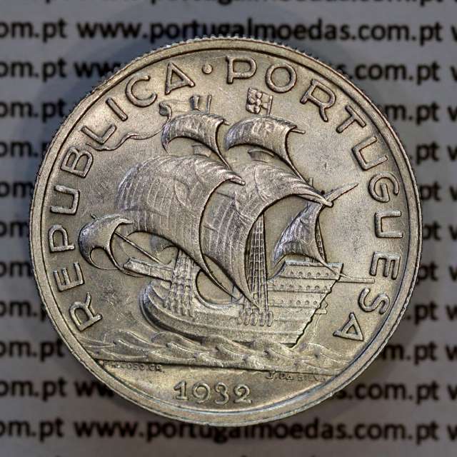 Portugal, silver coin of 5 Escudos 1932, 5$00 1932 silver coin of the Portuguese Republic, (VF+/XF), World Coins Portugal KM 581