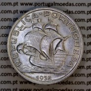 5 escudos 1932 prata, 5$00 1932 prata da República Portuguesa, (MBC+/Bela), World Coins Portugal KM 581