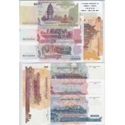 Cambodja - Lote de 4 Notas Diferentes - Serie 2001-2007 (Não Circuladas)