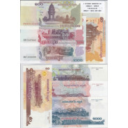 CAMBODJA - LOTE DE 4 NOTAS DIFERENTES - SERIE 2001-2007 (NÃO CIRCULADAS)