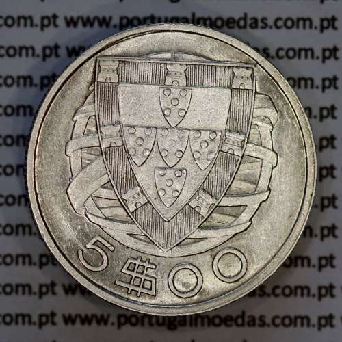 Portugal, silver coin of 5 Escudos 1934, 5$00 1934 silver coin of the Portuguese Republic, (VF+/XF-), World Coins Portugal KM581