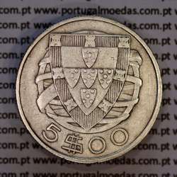 Portugal, silver coin of 5 Escudos 1932, 5$00 1932 silver coin of the Portuguese Republic, (VF), World Coins Portugal KM581