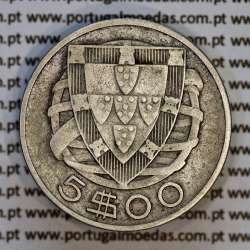 Portugal, silver coin of 5 Escudos 1932, 5$00 1932 silver coin of the Portuguese Republic, (VF), World Coins Portugal KM581