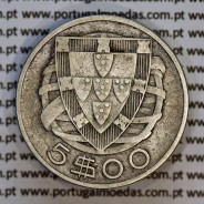 5 escudos 1932 prata, 5$00 1932 prata da República Portuguesa, (MBC), World Coins Portugal KM 581