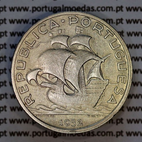 5 escudos 1932 prata, 5$00 1932 prata da República Portuguesa, (BC+/MBC-), World Coins Portugal KM 581