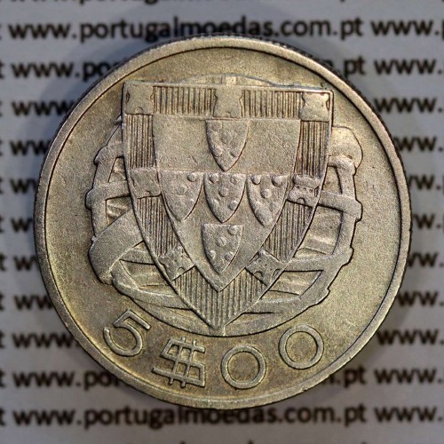 5 escudos 1932 prata, 5$00 1932 prata da República Portuguesa, (BC+/MBC-), World Coins Portugal KM 581