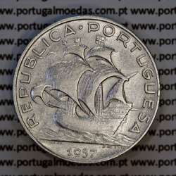 5 escudos 1937 Prata, 5$00 Escudos 1937 prata Republica Portuguesa, (MBC), World Coins Portugal KM 581