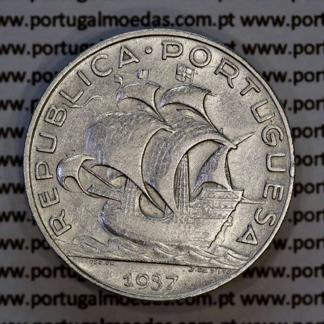 5 escudos 1937 Prata, 5$00 Escudos 1937 prata Republica Portuguesa, (MBC), World Coins Portugal KM 581