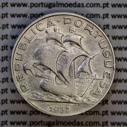 5 escudos 1937 Prata, 5$00 Escudos 1937 prata Republica Portuguesa, (MBC), World Coins Portugal KM 581