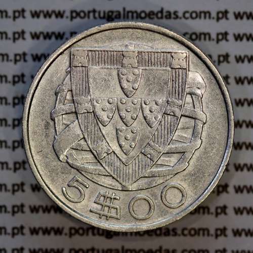 5 escudos 1937 Prata, 5$00 Escudos 1937 prata Republica Portuguesa, (MBC), World Coins Portugal KM 581