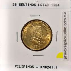 Philippines 25 Sentimo 1984 Brass, (UNC), Coins of the World Philippines KM 241.1