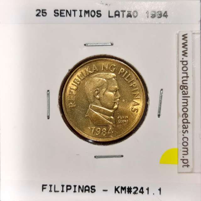 Filipinas 25 Sentimo 1984 Latão, (Sob), World Coins Philippines KM 241.1