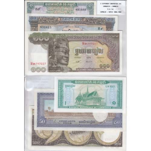 Cambodja - Lote de 3 Notas Diferentes - Serie 1956-1958 (Não Circuladas)