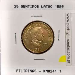 Filipinas 25 Sentimo 1990 Latão, (SOB), World Coins Philippines KM 241.1