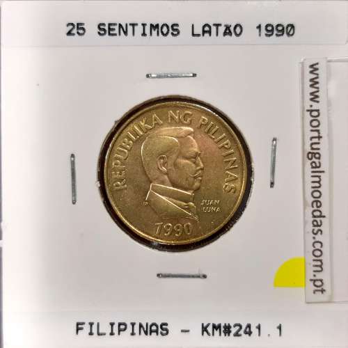 Filipinas 25 Sentimo 1990 Latão, (SOB), World Coins Philippines KM 241.1