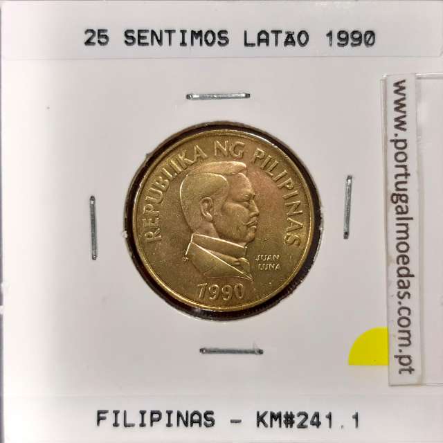 Filipinas 25 Sentimo 1990 Latão, (SOB), World Coins Philippines KM 241.1