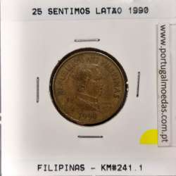 Filipinas 25 Sentimo 1990 Latão, (MBC), World Coins Philippines KM 241.1