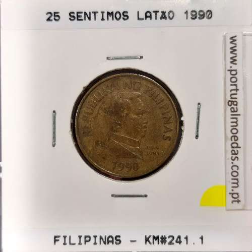 Filipinas 25 Sentimo 1990 Latão, (MBC), World Coins Philippines KM 241.1